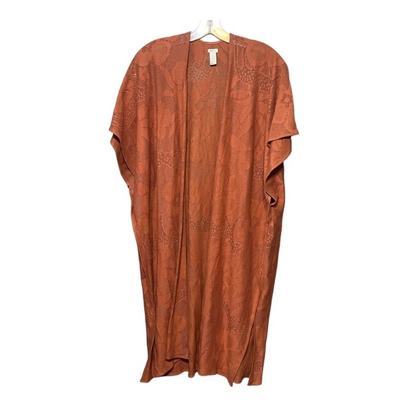 Aerie Kimono Cardigan In Rust Lightweight Floral Lace Open Swimsuit Cover-Up OS - Picture 1 of 4